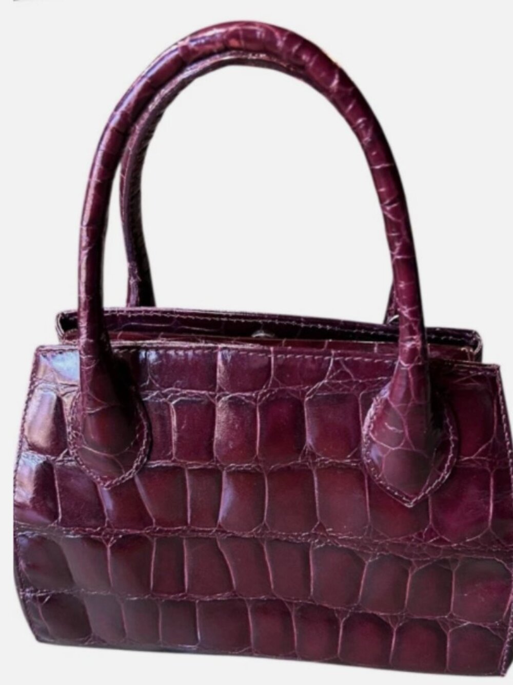 VINTAGE DESMO ITALIAN CROC PURSE BURGUNDY SMALL SCUFFS ON CORNERS